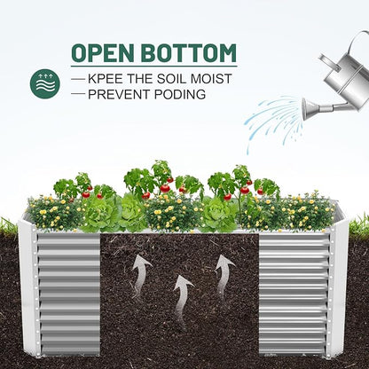Land Guard 8x4x3ft Rectangular Galvanized Raised Garden Beds, Large-Capacity Metal Planter Box Outdoor, Durable Deep Raised Garden Bed 3ft Tall, Raised Beds for Gardening Vegetables, Classic Silver
