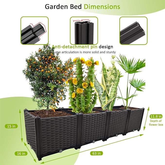 Large Planters for Outdoor Plants Rectangular Raised Garden Bed Elevated Planter Boxes Patio Balcony Deck for Planting Flowers, Vegetables, Tomatoes, and Herbs