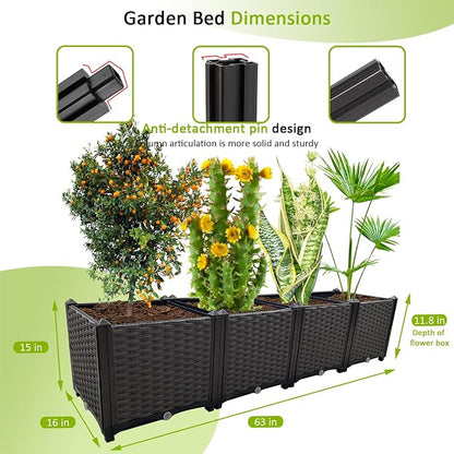 Large Planters for Outdoor Plants Rectangular Raised Garden Bed Elevated Planter Boxes Patio Balcony Deck for Planting Flowers, Vegetables, Tomatoes, and Herbs