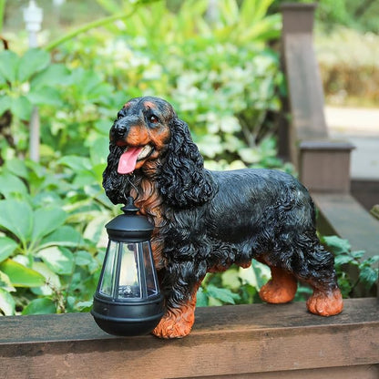 Afirst Solar Dog Statue Garden Decor- Outdoor Decor with Solar Lantern Lovely American Cocker Spaniel Figurine Patio Lawn Yard Art Ornaments Housewarming Gift