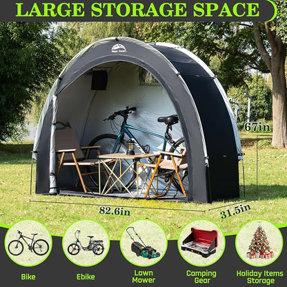Happy Travel Bike Storage Tent Shed, Outdoor Waterproof Bicycle Covers Shelter with Window for 2/3/4/6/8 Bikes,Oversized Outside Portable Sheds for Lawn Mower,Garden Tools