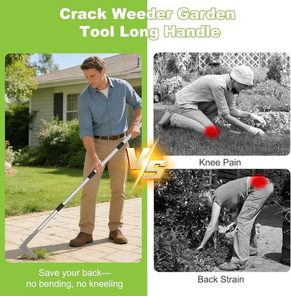 Crack Weeder Crevice Weeding Tool with 22'' to 64'' Adjustable Long Handle | Stainless Steel, L-Shaped Manual Weed Puller Spatula, Weed Remover Gardening Tool for Sidewalks Driveways Patio Pavers Rocks