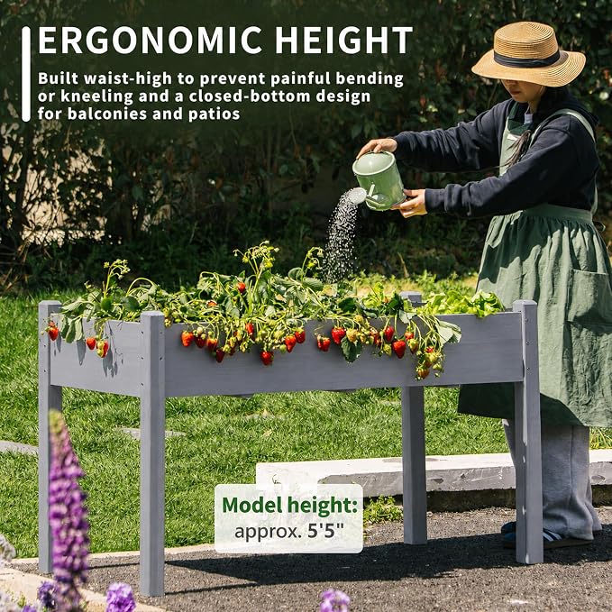 30" H Raised Garden Bed with Legs, Fir Wood Elevated Garden Bed Planter Box | Plant Stand Indoor/Outdoor for Tomato, Strawberry Herb Garden Planter