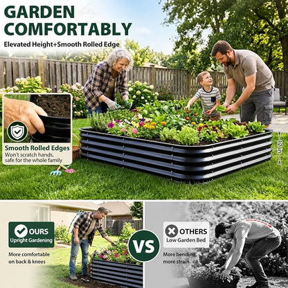 Square Galvanized Raised Garden Bed 4x4ft – Easy Home Gardening Planter Box for Vegetables & Flowers,Herbs – 12" Heavy Duty Outdoor Gardening Bed with Easy Assembly (Black)