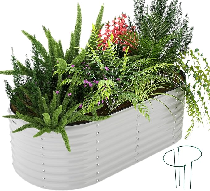 ZFHgarden Galvanized Metal Planter Round Raised Garden Bed Kit for Gardening Outdoor Galvanized Planter Outdoor 1PC Gray 6X3X2FT