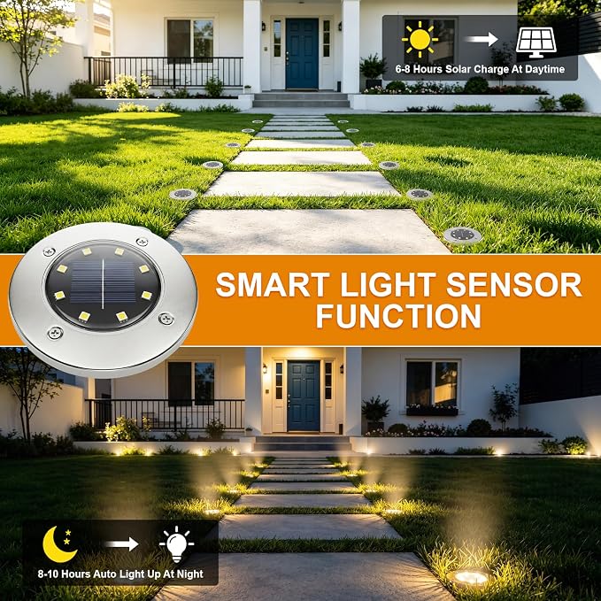 OULONGER Solar Lights Outdoor Waterproof, 12 Pack Solar Ground Lights with Large Capacity Battery, High Efficiency Solar Powered Lights for Outdoor Garden, Patio, Pathway and Yard (Warm Light)