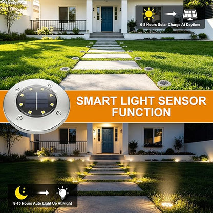 OULONGER 4.6in Solar Ground Lights 10 Packs, Garden Solar Outdoor Waterproof Pathway Bright In-Ground Landscape Lights for Patio, Lawn, Yard, Driveway, Step and Walkway Warm Light
