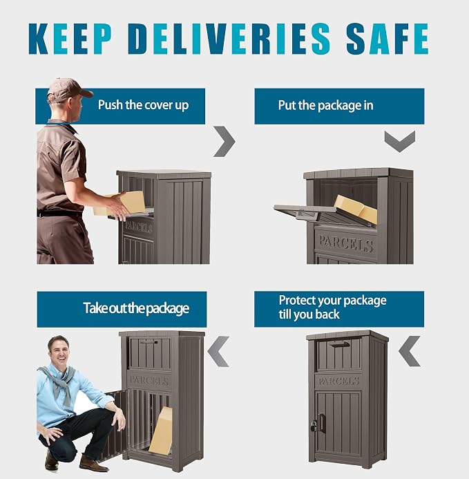 LHBGO Package Delivery Box for Outside, Outdoor Storage with Lockable Secure, Anti-Theft Parcel Drop Boxes Outdoor Package Delivery and Waterproof for Porch, House, Curbside