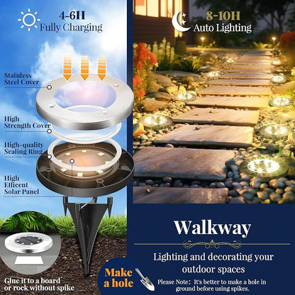 SOLPEX Solar Ground Lights, 16 Pack Solar Lights Outdoor Waterproof, 8 LED Solar Powered Landscape Lighting for Garden Yard Patio Pathway Driveway Walkway (Warm White)