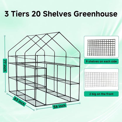 SUNGIFT Greenhouse for Outdoors 56 x 85 x 77 Inch, Walk-in Outdoor Greenhouses, Portable Green House 3 Tiers 20 Shelves for Garden, Patio, Backyard, Green
