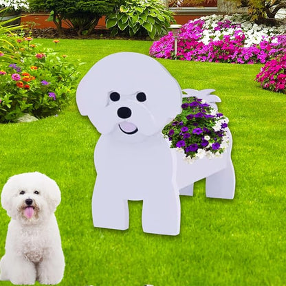 Bichon Frise Dog Planter Pots, 9.84 x 9.06 x 17 Inches | Large Dog Flower Pot, Cute Animal Shaped Plant Pot, Gifts for Women & Pet Lovers, Indoor Outdoor Garden Home Office Decor