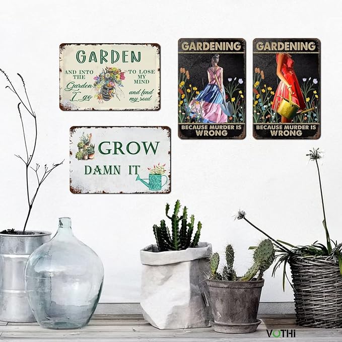 Funny Garden Metal Sign Gardening Because Murder is Wrong 8x12 inch | Aluminum,Farmhouse Home Kitchen Coffee Wall Garden Decor, Garden Poster