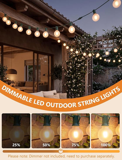 25Ft Outdoor Christmas Lights, Dimmable G40 LED Patio String Lights with 27 Frosted White Globe Bulbs, Green Wire Outdoor Christmas Decorations Lights Waterproof for Wedding Party Porch Backyard
