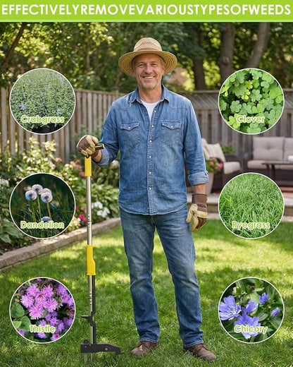 Luvenia Heavy Duty Stand Up Weed Puller Tool, Weed Removal Tool with 41.3" Long Handle & 4 Claw Steel Head, Garden Hand Weeding Tool-Easily Remove Weeds Without Bending, Pulling, or Kneeling