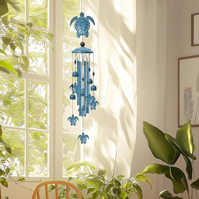 40" Sea Turtle Wind Chimes, Outdoor Aluminum Wind Chimes, Gift for Mom Grandma
