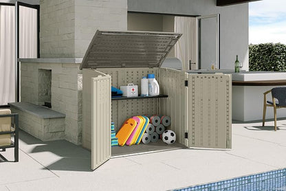 Suncast 3 Pack 34 Cu Ft Capacity Horizontal Outdoor Storage Shed for Garbage Cans, Garden Accessories, Backyard, and Patio Use, Vanilla