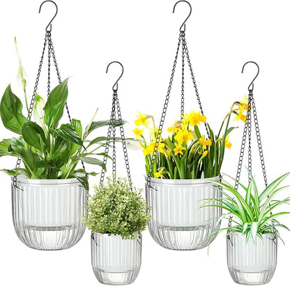 Maxcheck 4 Pcs Self Watering Hanging Planters Indoor Gift 6.5'' 4.5'' Hanging Flower Pots Baskets Outdoor Self Watering Plant with 3hooks Drainage Holes for Home