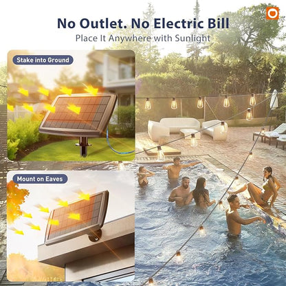 addlon 102FT(96+6) Solar String Lights Outdoor with Remote, Waterproof Patio Lights with 30 Shatterproof LED Bulbs, 30H+ Long-Lasting Dimmable & Timable Solar Light for Backyard Camping Garden Decor