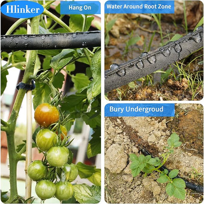 Hlinker Flat Soaker Hose 75 150 FT for Garden Beds, 150FT 1/2" Linkable Consistent Drip Irrigation Hose Save 80% Water, Leakproof Heavy Duty Double Layer Sprinkler Hose