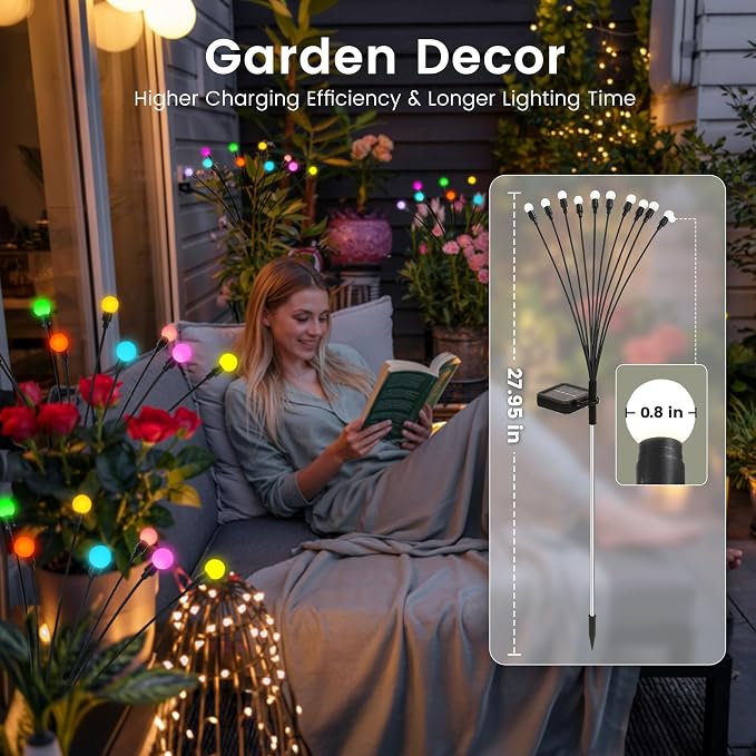 Solar Garden Lights Swaying, 80 LED Firefly Lights Outdoor Waterproof, Garden Decor Solar Lights Outdoor for Yard Porch Patio (8 Pack Multi-Colored)