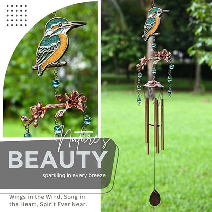Wind Chimes - Wind Chimes for Outside Deep Tone 32 inches 5 Aluminum Tubes, Birthday, Memorial, Gifts for Mom, Grandma, Daughter, Decoration for Home, Garden, Patio, Backyard (32" Kingfisher)