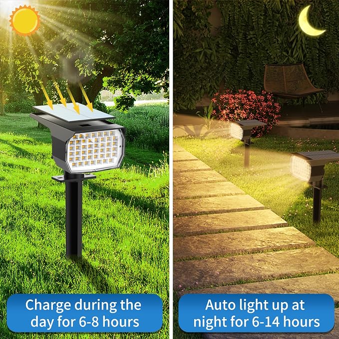 Tadyreal Solar Spot Lights Outdoor 6 Pack, [46 LED/3 Modes] Solar Landscape Spotlights Waterproof, 2-in-1 Auto On/Off Solar Powered Lights for Outside Yard Garden Wall Pathway(Warm White)