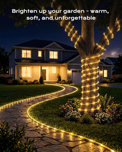 Brightown Solar Rope Lights, 2 Pack Total 78FT 200LED Warm White Solar String Lights Outdoor, IP65 Waterproof Solar Powered Fairy Lights with 8 Lighting Modes for Yard Garden Patio Tree Decoration | IP65 Waterproof Solar Fairy Lights with 8 Lighting Mo...