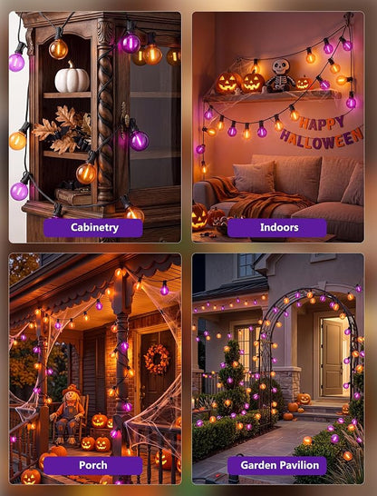 25 LED Outdoor String Lights, 25Ft Halloween Decoration Lights | Shatterproof Orange Purple G40 Bulbs, Connectable, Plug in, UL Certified, Hanging Halloween Lights for Home Decor Patio