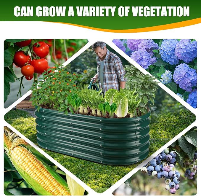 TBMLC 17" Tall Elevated Oval Metal Raised Garden Bed - 4ft x 2ft in Size and 0.8MM Thick Durable Planter Bed/Box for Vegetables Flowers Succulent at Patio/Garden Outdoor (Dark Green, 4X2X1.4 FT)