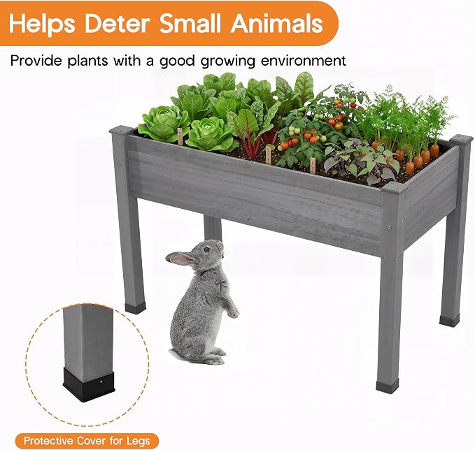 SPECRAFT 48 x 24 x 30 Inches Raised Garden Bed with Legs, 5 Cu Ft Wooden Planter Box with Drainage Holes & Liner, Outdoor Raised Garden Beds for Patio Backyard Gardening, Gray
