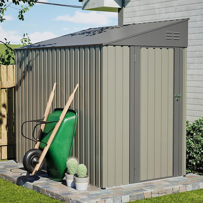 YOPTO 4x7 FT Outdoor Storage Shed,Metal Lean to Storage Shed with Reinforced Beams,All Weather Waterproof Garden Tool House W/Lockable Door & Reversible Installation,for Backyard,Patio,Lawn,Olive Gray