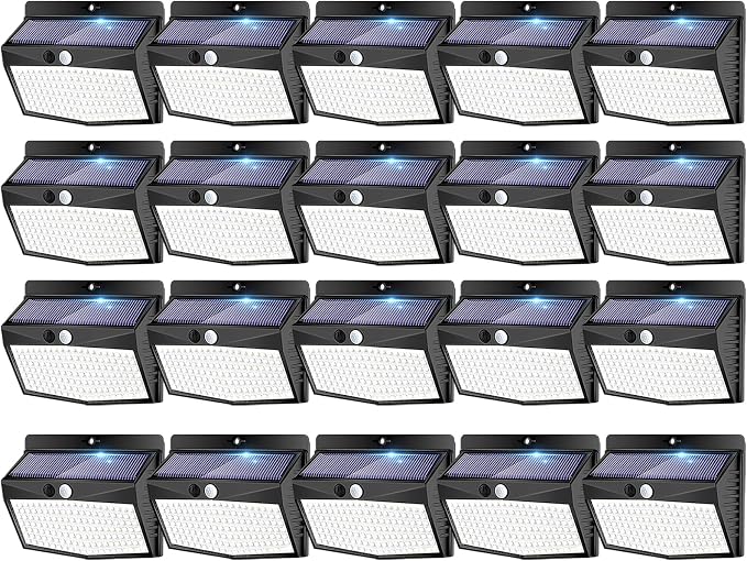 Peasur 20 Packs Solar Outdoor Lights Motion Sensor Solar Security Light Waterproof with 3 Lighting Modes Solar Powered Wall Lights Outside for Garden Fence Yard