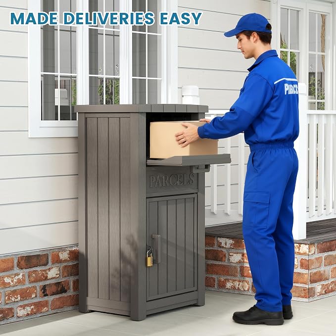 Package Delivery Box for Outside, Large Lockable & Weatherproof Anti-Theft Parcel Drop Box for Porch, Curbside, House Storage, Gray(60 Gallon)