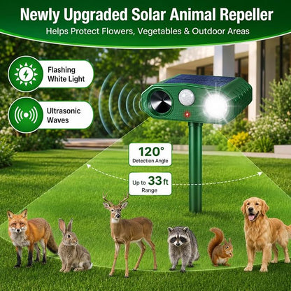 4 Pack Deer Repellent Devices,Ultrasonic Cat Repellent Outdoor Solar Animal Repeller for Squirrel Racoon Rabbit Fox Dog Skunk,Flashing Light IP65 Waterproof Motion Sensor Animal Deterrent for Garden