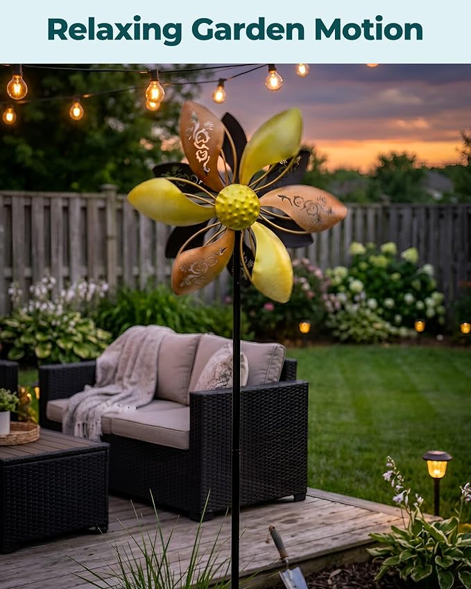 Double-Sided Metal Wind Spinner for Yard, 37" Kinetic Garden Decor | Weather-Resistant Finish, Smooth Spinning Motion, Sturdy 5-Prong Stake, Quick Assembly, Ideal for Lawns, Gardens, and Patios