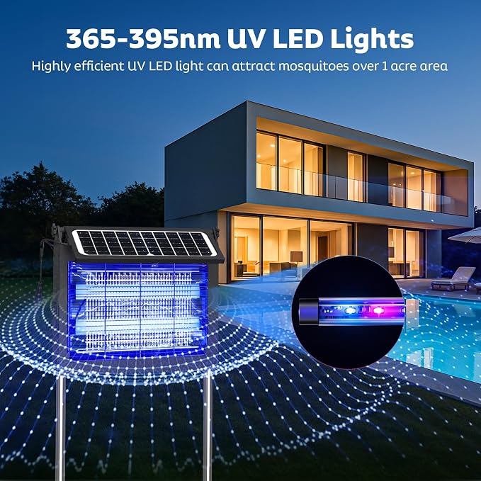 OnBeam Solar Bug Zapper Outdoor, Dual Solar Powered 4500V Mosquito Killer | IPX5 Waterproof, Solar & USB Charging, AUTO Mode, Rechargeable Fly Zapper, Electric Fly Trap for Backyard, Patio, RV Camping