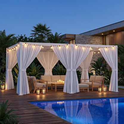 Louvered Pergola 12'x16' Outdoor Pergola with Roof, Heavy Duty Aluminum Frame & Waterproof Curtains, Hardtop Gazebo with Adjustable Louvers for Patio, Deck and Backyard, White