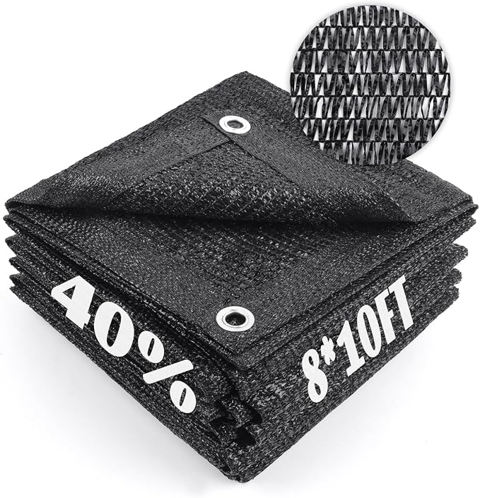 Cool Area 40% Sun Shade Cloth Mesh Tarp with Grommets for Plant Cover 8x10ft Patio Canopy Garden Pergola Greenhouse Car Barn Kennel Black