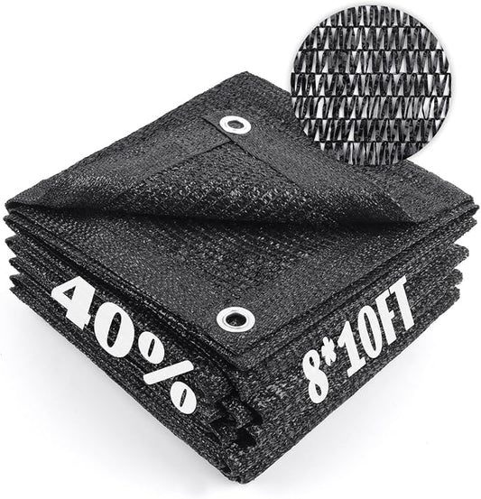 Cool Area 40% Sun Shade Cloth Mesh Tarp with Grommets for Plant Cover 8x10ft Patio Canopy Garden Pergola Greenhouse Car Barn Kennel Black