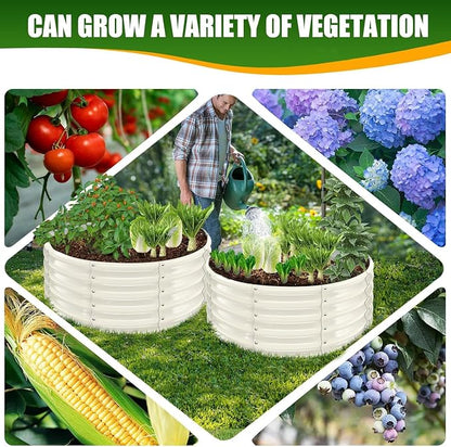 TBMLC 17" Tall Elevated Round Metal Rised Garden Bed- 3.3'x3.3' in Size and 0.8MM Thick Durable Planter Box for Vegetables Flowers Succulent at Patio/Garden Outdoor (White, 3.3FT Diameter)