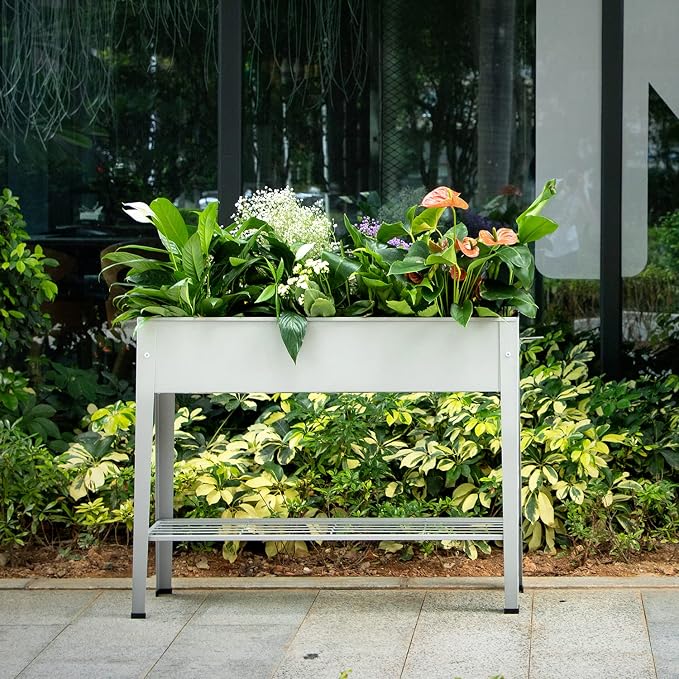 Metal Raised Garden Bed,Raised Planter Box with Legs,Herbs and Vegetables Planter Suitable for Outdoor Patio Deck and Porch (Gray)