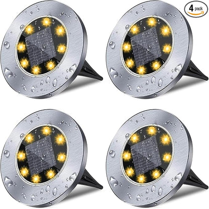 Rayolon Solar Ground Lights, Waterproof Solar Garden Lights, Upgraded Outdoor Garden Waterproof Bright in-Ground Lights, Landscape Lights for Pathway,Yard,Deck,Lawn,Patio,Walkway (4 Pack Warm Light)