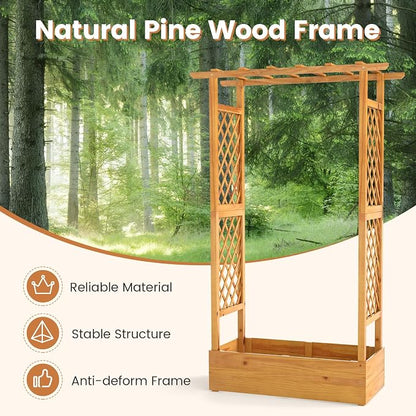 Happygrill 70" Raised Garden Bed with Trellis, 2 Pack Wood Planter Box w/Hanging Roof, 2 Side Trellises, Open-Ended Base for Flower, Climbing Plant, Plant Container for Garden
