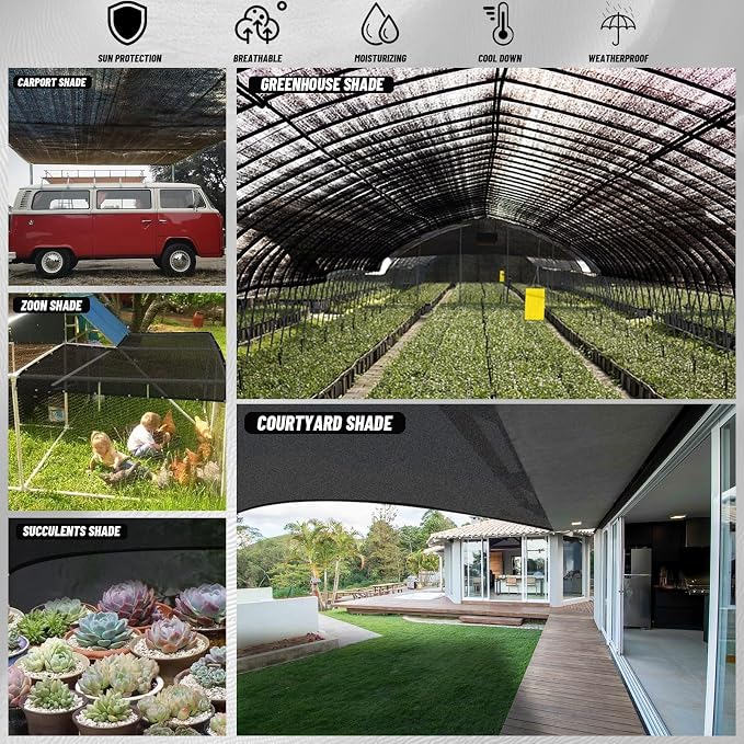 Cool Area 55% Sun Shade Cloth Mesh Tarp with Grommets for Plant Cover 8x8ft Patio Canopy Garden Pergola Greenhouse Car Barn Kennel Black