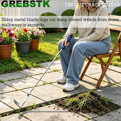 GREBSTK Crack Weeder Crevice Weeding Stainless Steel Sharp Tool, 38 in | Razor-Sharp Rust-Resistant L-Shaped Blade, Comfortable Non-Slip Handle, for Patio Cracks, Driveway Gaps, Walkway Edging