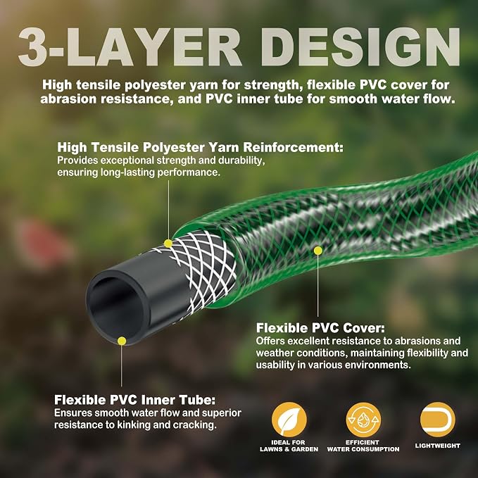 Garden Hose Leakproof for Gardener: 1/2” PVC Water Hoses with GHT Fittings - 2 FT No Kink and Flexible for Outdoor | Compact Close Reach For Home Gardeners Watering Patio Planters, Garden Beds And Hose Reel Setups