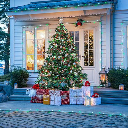 JMEXSUSS 2 Pack Solar Christmas Lights Tot. 66FT 200LED Red White and Green | Outdoor Waterproof, 8 Modes Solar String Lights for Outside Patio Christmas Tree Garden Yard Xmas Decorations
