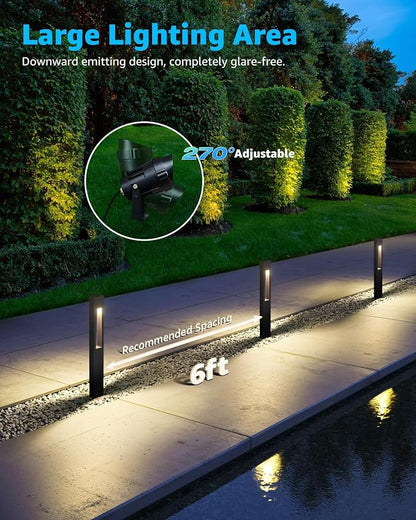 SUNVIE 12-Pack Low Voltage Pathway Lights Wired with Spotlights LED Outdoor Landscape Lighting Kit for Path, Garden, Yard, Patio, Cast-Aluminum, IP65 Waterproof, 12-24V AC/DC, 3000K Warm White, Black