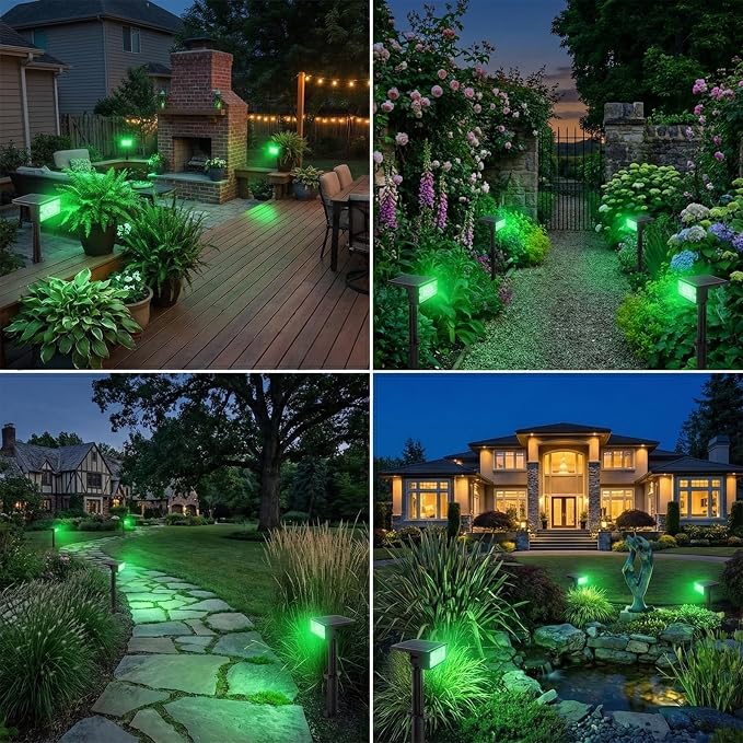 T-SUN Green Solar Spot Lights Outdoor 4 Pack, 49 LED 2 Lighting Modes, IP65 Waterproof Landscape Spotlights, 2 in 1 Auto On/Off Solar Lights for Yard, Garden, Driveway, Pathway