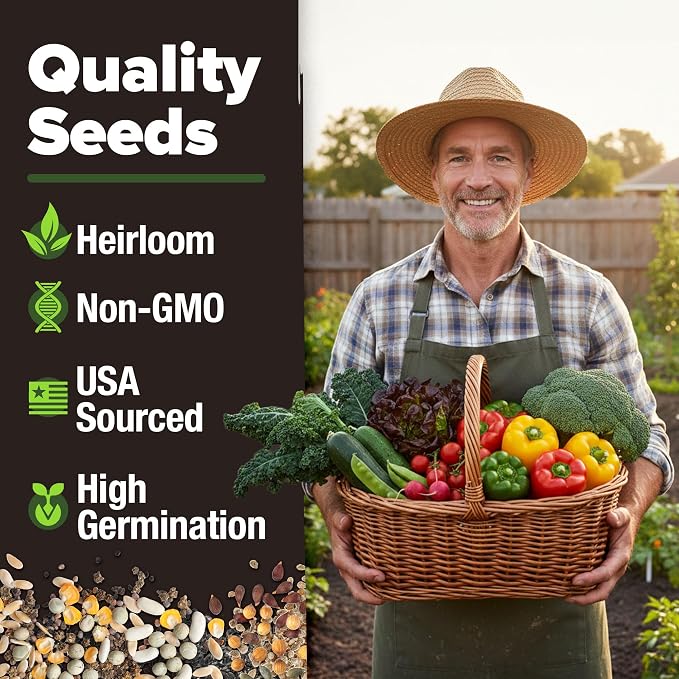 20 Heirloom Vegetable Seeds - 10,000+ Survival Seeds and Emergency Prepper Gear - Non GMO Vegetable Seeds for Planting Home Garden Variety Pack